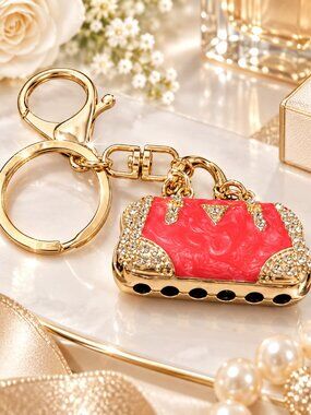 Dark Pink Glam Rhinestone Mini Handbag Keychain Purse Charm